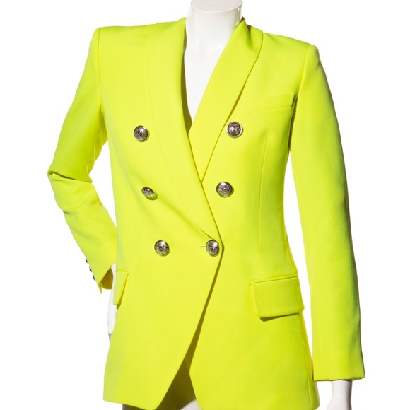 Balmain Neon Yellow Wool Double‑Breasted Blazer FR 38 - Picture 1 of 10
